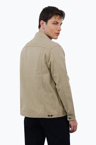 کاپشن کتان مردانه رنگ کرم - 