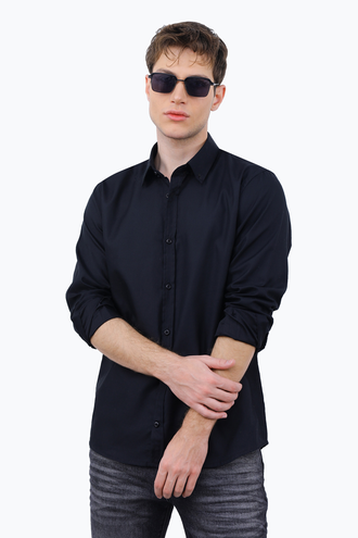 پیراهن آستین بلند مردانه مدل رگولار رنگ مشکی - 