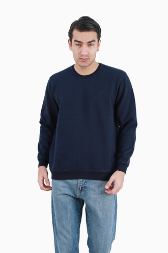 سویشرت دورس مردانه یقه کشبافت رنگ سرمه ای - 