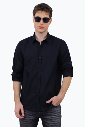 پیراهن آستین بلند مردانه مدل رگولار رنگ مشکی - 