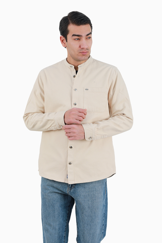 پیراهن کتان مردانه یقه ایستاده تک جیب - 