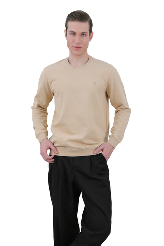 سویشرت دورس مردانه یقه کشبافت رنگ کرم - 