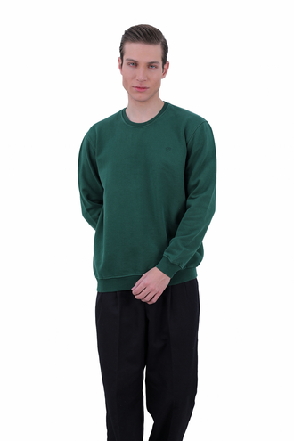 سویشرت دورس مردانه یقه کشبافت رنگ سبز - 