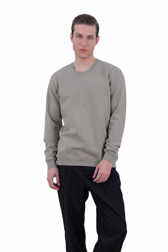 سویشرت دورس مردانه یقه کشبافت رنگ خاکی - 