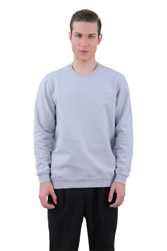 سویشرت دورس مردانه یقه کشبافت رنگ طوسی - 