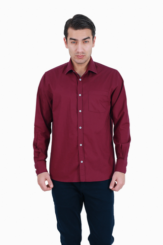 پیراهن آستین بلند کلاسیک مردانه نخی - 
