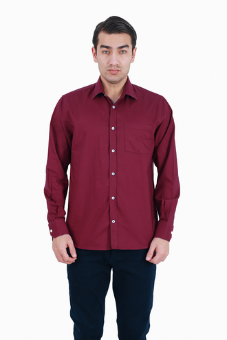 پیراهن آستین بلند کلاسیک مردانه نخی - 