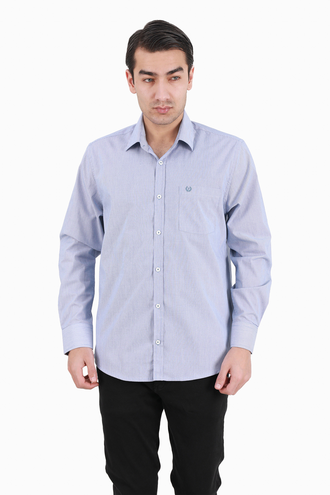 پیراهن آستین بلند نخی مردانه تک جیب - 