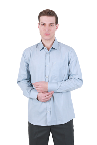 پیراهن آستین بلند مردانه تک جیب رنگ طوسی روشن - 