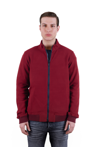 سویشرت زیپ دار مردانه رنگ زرشکی - 