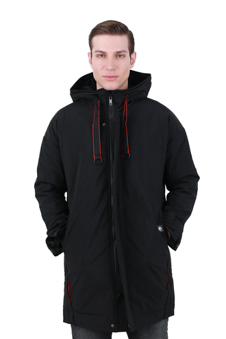 کاپشن شمعی مردانه کلاهدار رنگ مشکی - 