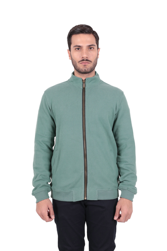 سویشرت زیپ دار مردانه رنگ سبز روشن - 