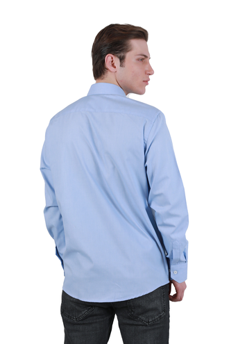 پیراهن آستین بلند مردانه تک جیب رنگ آبی روشن - 
