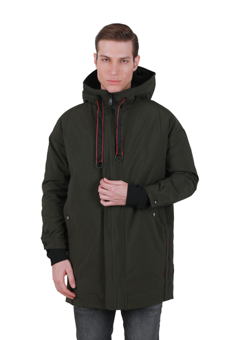 کاپشن شمعی مردانه کلاهدار رنگ سبز تیره - 