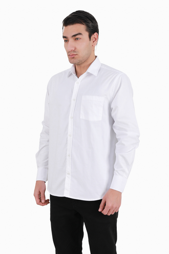 پیراهن آستین بلند کلاسیک مردانه نخی - 