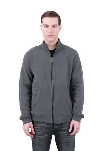 سویشرت زیپ دار مردانه رنگ طوسی - 