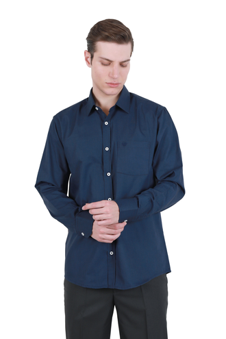پیراهن آستین بلند مردانه تک جیب رنگ سرمه ای - 