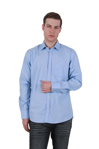 پیراهن آستین بلند مردانه تک جیب رنگ آبی روشن - 