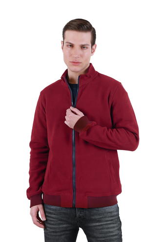 سویشرت زیپ دار مردانه رنگ زرشکی - 