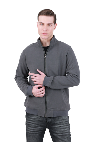 سویشرت زیپ دار مردانه رنگ طوسی - 