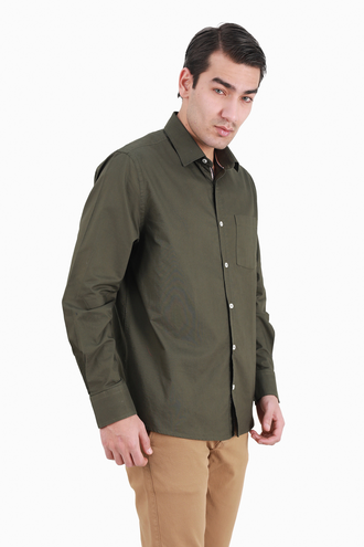 پیراهن آستین بلند کلاسیک مردانه نخی - 