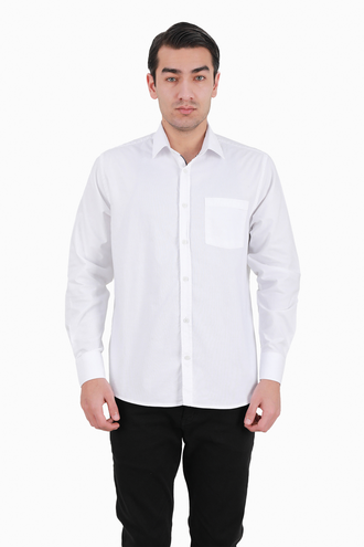 پیراهن آستین بلند کلاسیک مردانه نخی - 