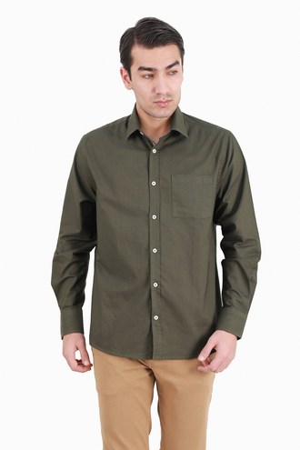 پیراهن آستین بلند کلاسیک مردانه نخی - 