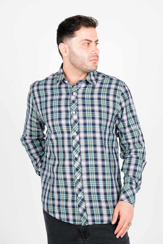 پیراهن آستین بلند یقه برگردان چهارخانه مردانه - 