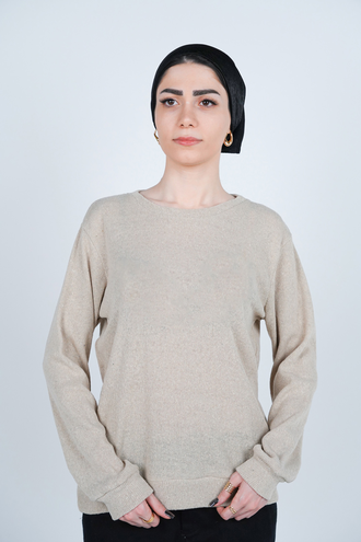 تیشرت بافت یقه گرد آستین بلند زنانه - 