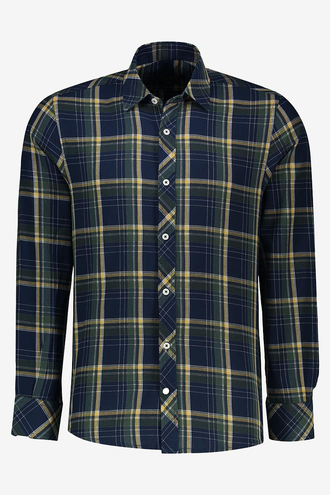 پیراهن آستین بلند یقه برگردان چهارخانه مردانه - 