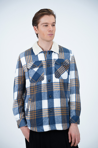 کاپشن پشمی مردانه یقه خزدار - 