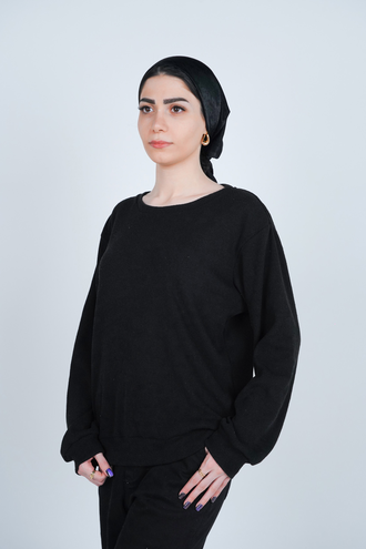 تیشرت بافت یقه گرد آستین بلند زنانه - 