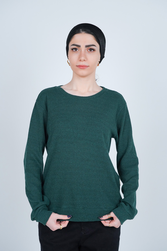 تیشرت بافت یقه گرد آستین بلند زنانه - 