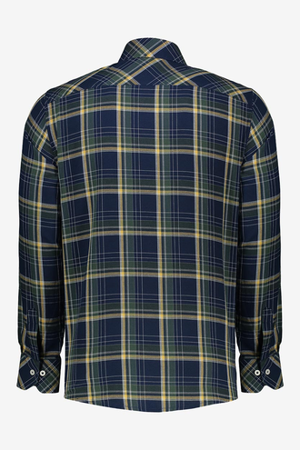 پیراهن آستین بلند یقه برگردان چهارخانه مردانه - 