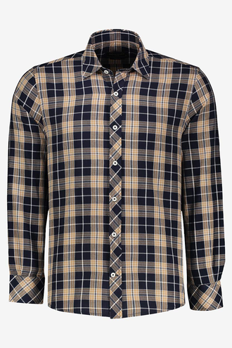 پیراهن آستین بلند یقه برگردان چهارخانه مردانه - 