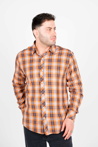 پیراهن آستین بلند یقه برگردان چهارخانه مردانه - 