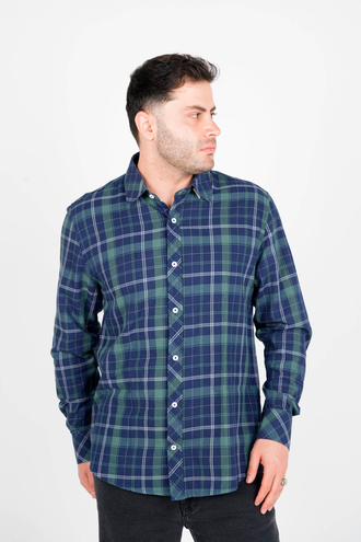 پیراهن آستین بلند یقه برگردان چهارخانه مردانه - 