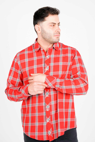 پیراهن آستین بلند یقه برگردان چهارخانه مردانه - 