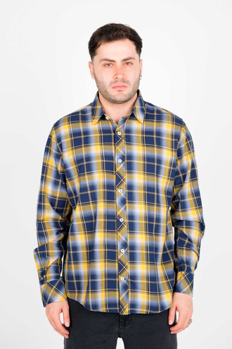 پیراهن آستین بلندیقه برگردان چهارخانه مردانه - 