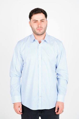 پیراهن آستین بلند یقه برگردان راه راه مردانه - 