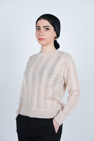 بافت آستین بلند یقه گرد زنانه - 