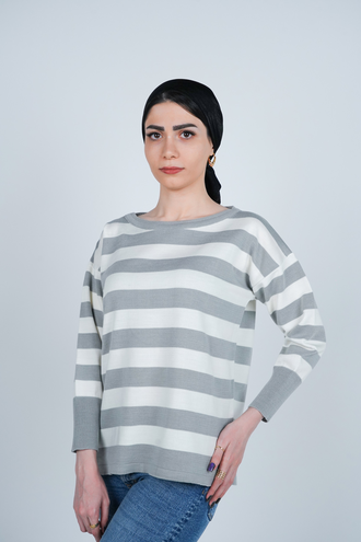 بافت آستین بلند یقه گرد راه راه زنانه - 