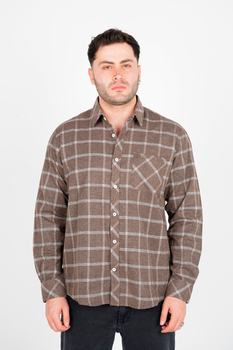پیراهن آستین بلند پشمی یقه برگردان چهارخانه مردانه  - 
