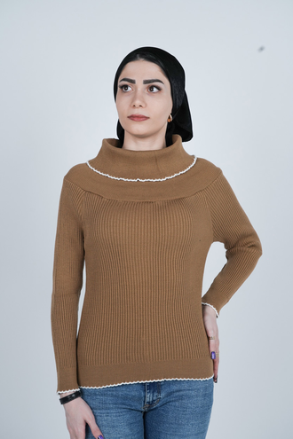 بافت آستین بلند یقه ایستاده زنانه  - 