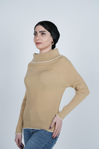 بافت آستین بلند یقه ایستاده زنانه   - 