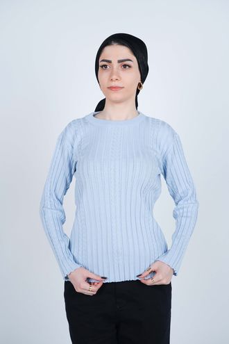 بافت یقه گرد آستین بلند زنانه   - 