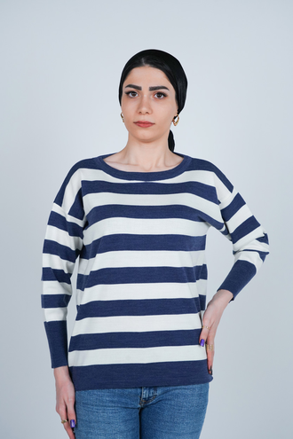 بافت آستین بلند یقه گرد راه راه زنانه  - 