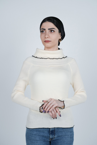 بافت آستین بلند یقه ایستاده زنانه   - 