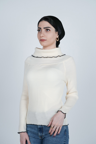 بافت آستین بلند یقه ایستاده زنانه   - 