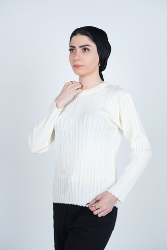 بافت یقه گرد آستین بلند زنانه   - 